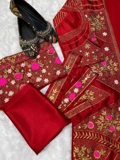 SATIN SILK  EMBROIDERY PAITIALA PARTY WEAR  DHOTI SALWAR SUIT
