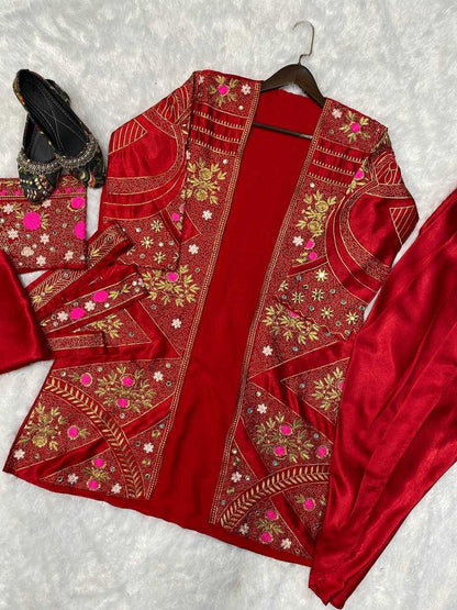 SATIN SILK  EMBROIDERY PAITIALA PARTY WEAR  DHOTI SALWAR SUIT