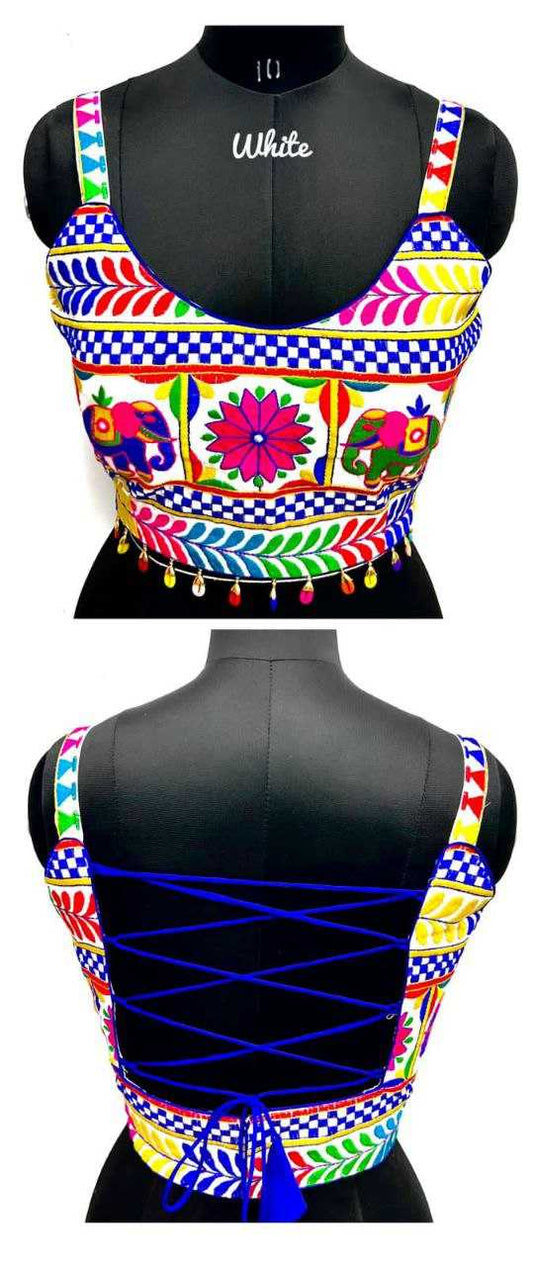 Silk  NAVRATRI GAMTHI HATHI Sequence Embroidery  Sleeveless  Readymade Blouses