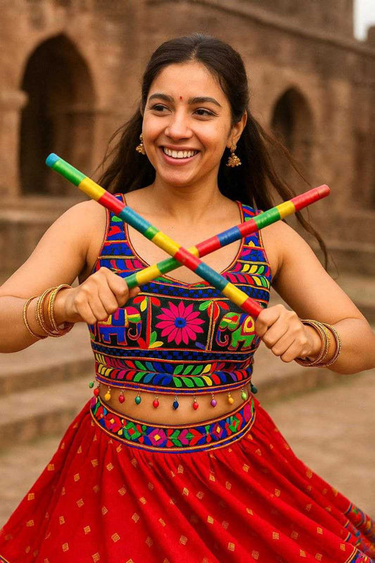 Silk  NAVRATRI GAMTHI HATHI Sequence Embroidery  Sleeveless  Readymade Blouses