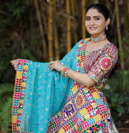 Navratri Chaniya Choli Soft Butter Silk Mirror Work Lehenga