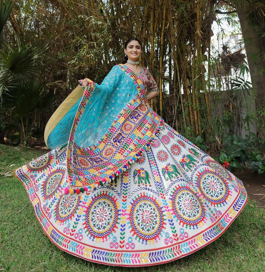 Navratri Chaniya Choli Soft Butter Silk Mirror Work Lehenga