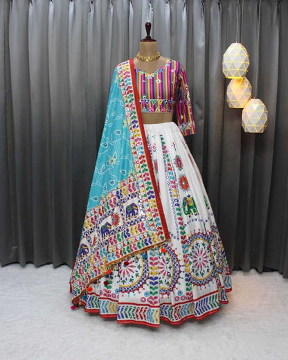 Navratri Chaniya Choli Soft Butter Silk Mirror Work Lehenga
