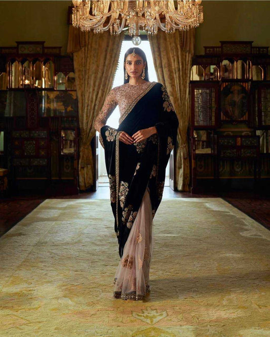 Velvet  Sequin Saree