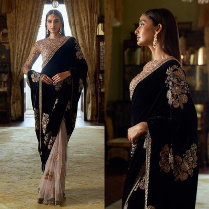 Velvet  Sequin Saree