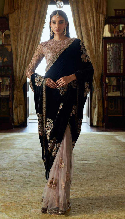Velvet  Sequin Saree