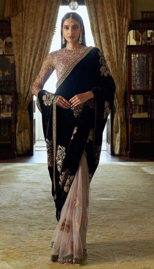 Velvet  Sequin Saree
