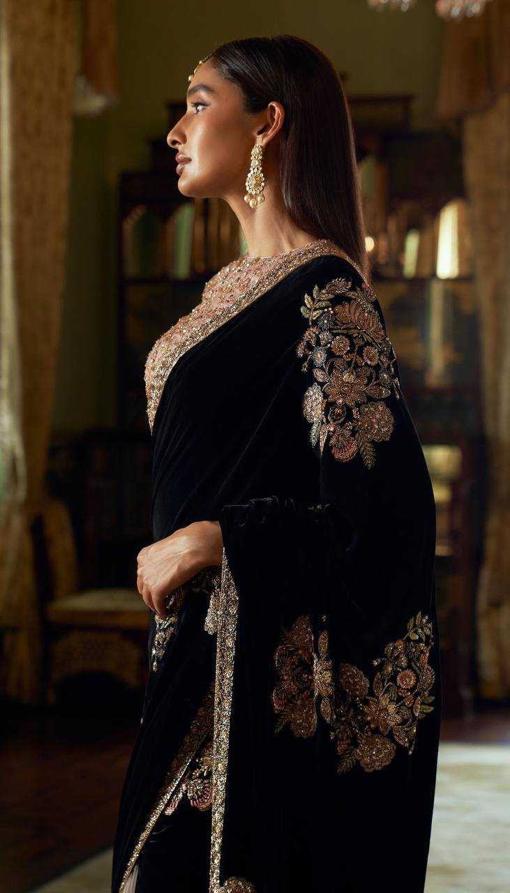 Velvet  Sequin Saree