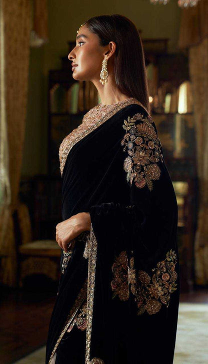 Velvet  Sequin Saree