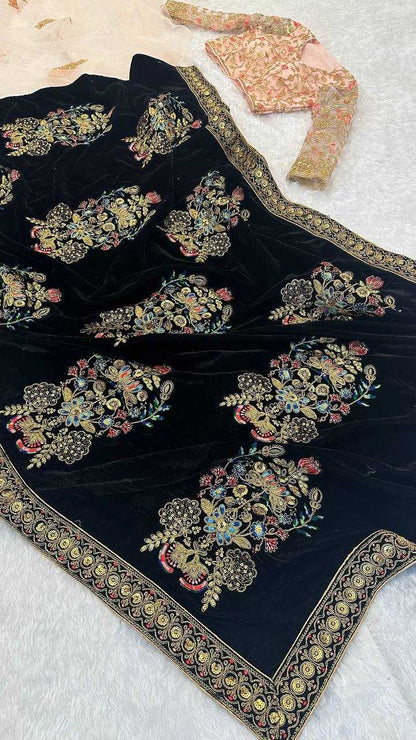 Velvet  Sequin Saree