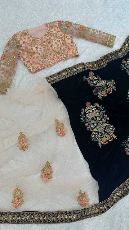 Velvet  Sequin Saree