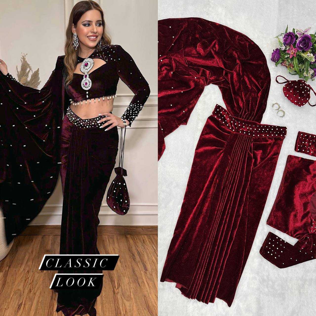Velvet  Lehenga Sarees