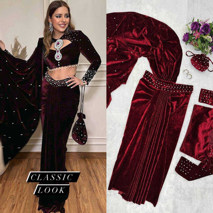 Velvet  Lehenga Sarees