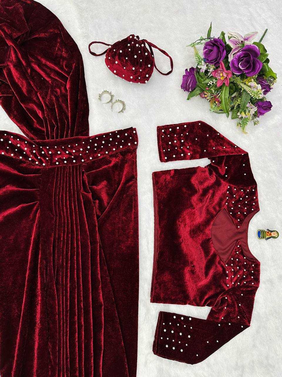 Velvet  Lehenga Sarees