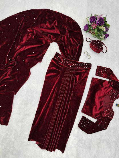 Velvet  Lehenga Sarees