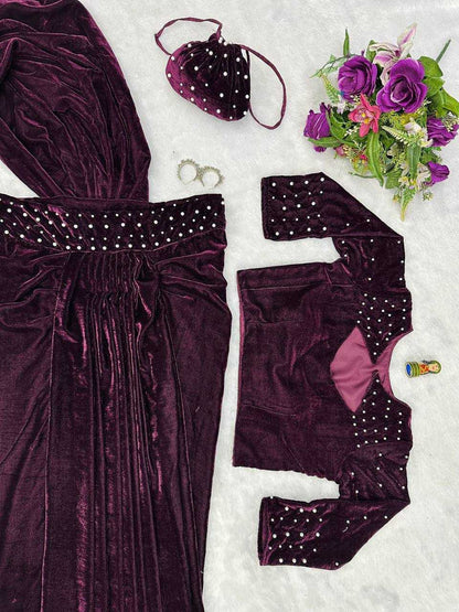 Velvet  Lehenga Sarees