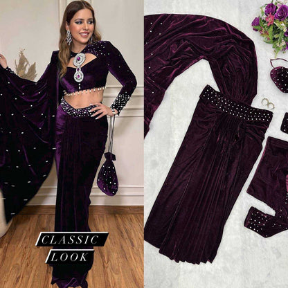 Velvet  Lehenga Sarees