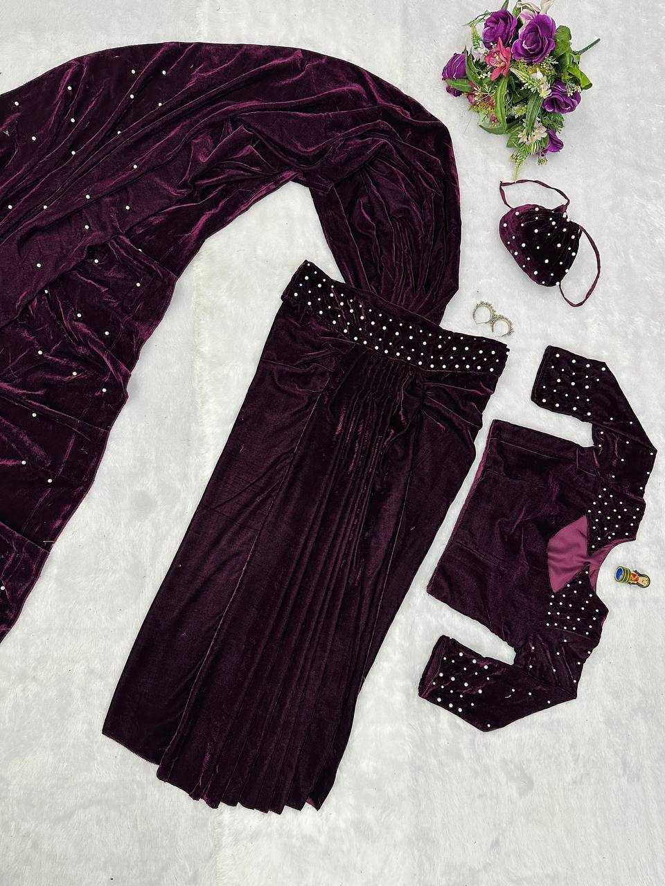 Velvet  Lehenga Sarees