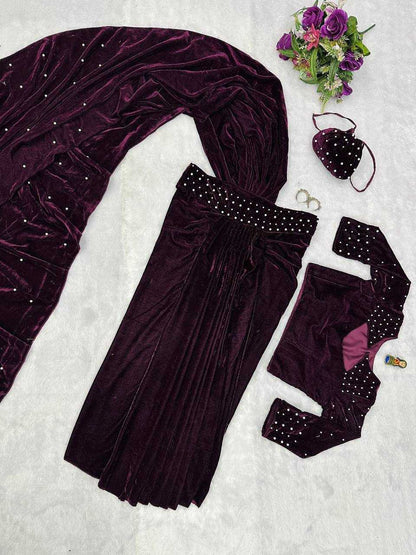 Velvet  Lehenga Sarees