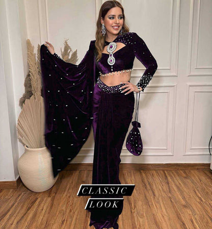 Velvet  Lehenga Sarees