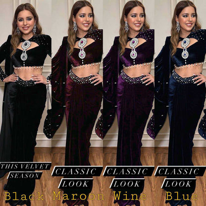 Velvet  Lehenga Sarees