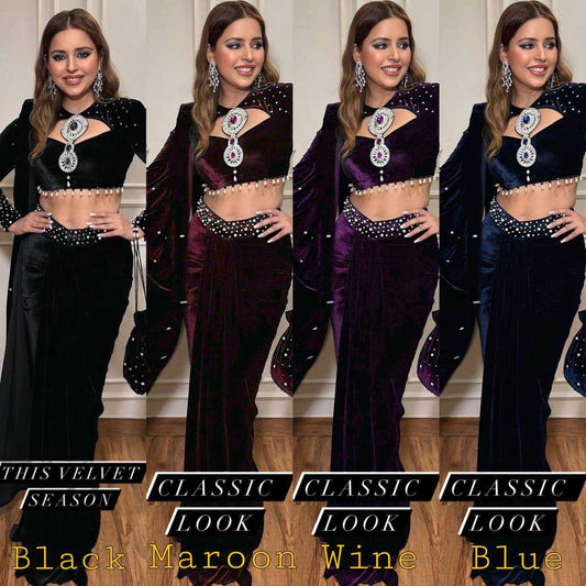 Velvet  Lehenga Sarees