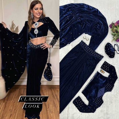 Velvet  Lehenga Sarees