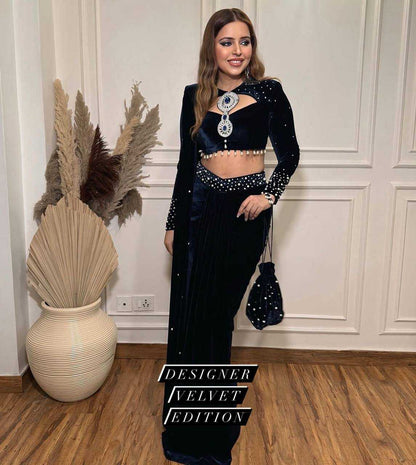 Velvet  Lehenga Sarees